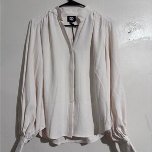 Dee Ocleppo Jane Button Front‎ Blouse Sea Salt XS Off White Puff Sleeve 30246985